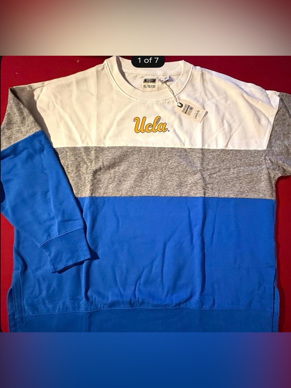 UCLA Colorblock Crewneck Sweater - White/Gray/Royal Blue